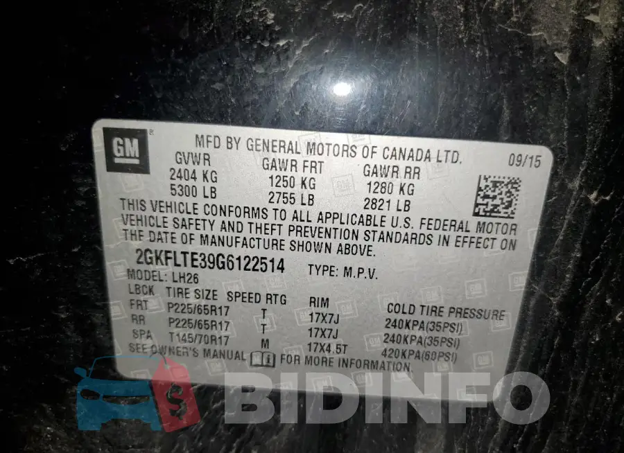 2GKFLTE39G6122514 Photo# 13