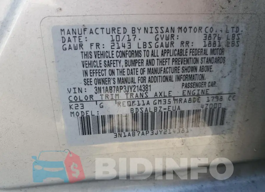3N1AB7AP3JY214381 Photo# 12