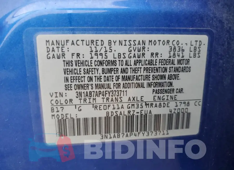 3N1AB7AP4FY373711 Photo# 12