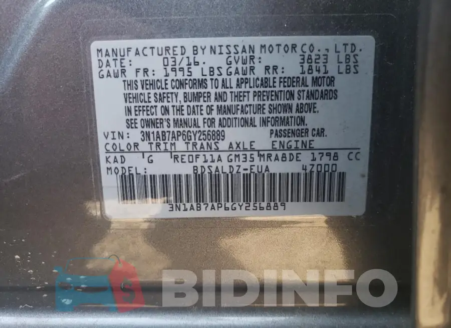 3N1AB7AP6GY256889 Photo# 13