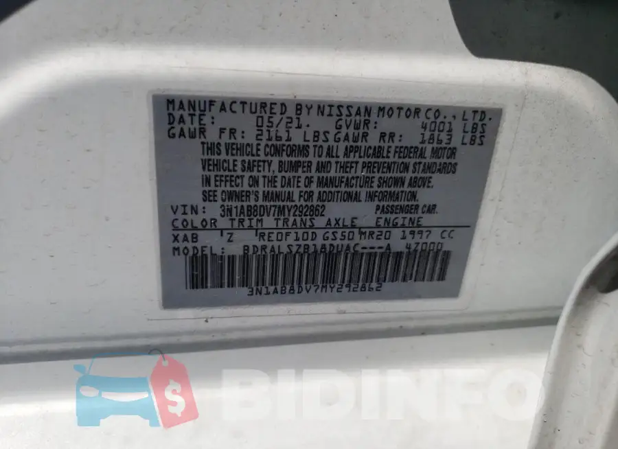 3N1AB8DV7MY292862 Photo# 13
