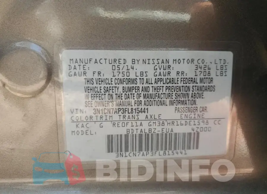 3N1CN7AP3FL815441 Photo# 12