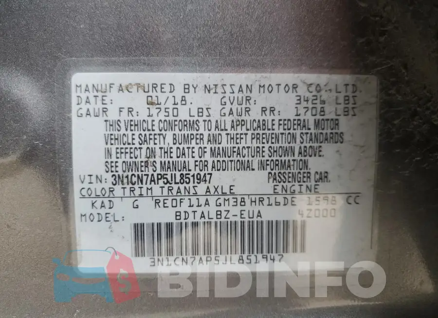 3N1CN7AP5JL851947 Photo# 12
