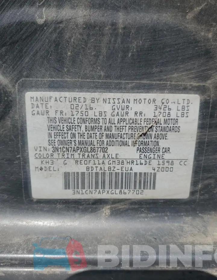 3N1CN7APXGL867702 Photo# 12