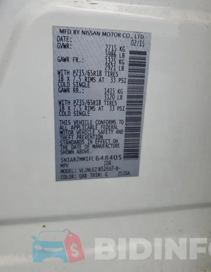 5N1AR2MM1FC648405 Photo# 14