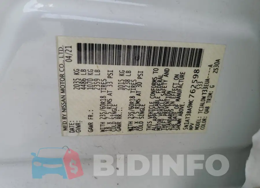 5N1AT3BA9MC762598 Photo# 14