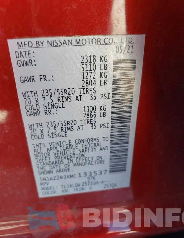 5N1AZ2BJXMC133537 Photo# 13