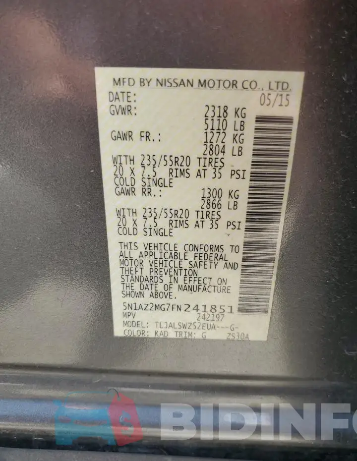 5N1AZ2MG7FN241851 Photo# 13
