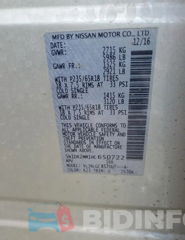 5N1DR2MM1HC650722 Photo# 13