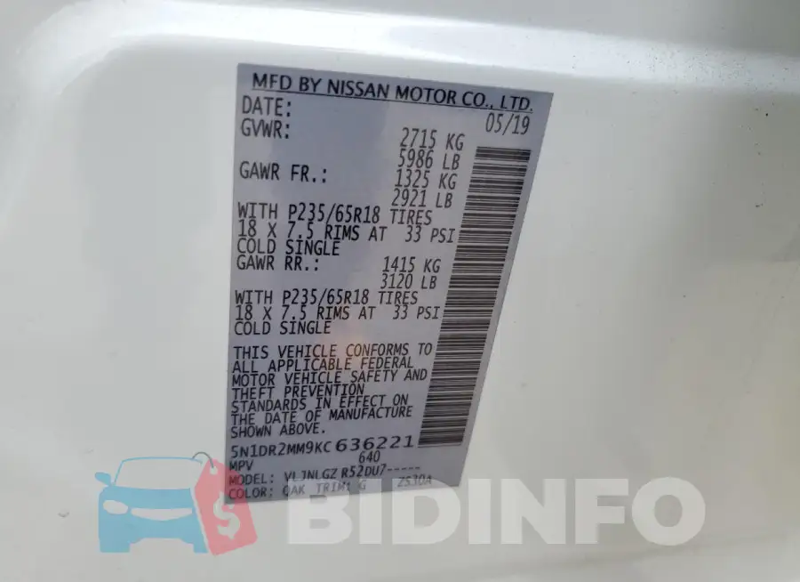 5N1DR2MM9KC636221 Photo# 13