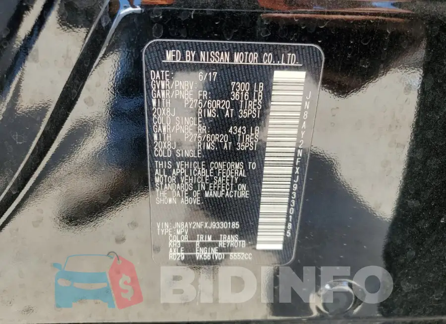 JN8AY2NFXJ9330185 Photo# 14