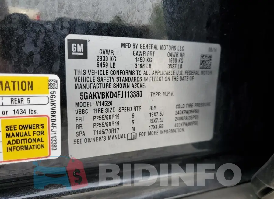 5GAKVBKD4FJ113380 Photo# 14