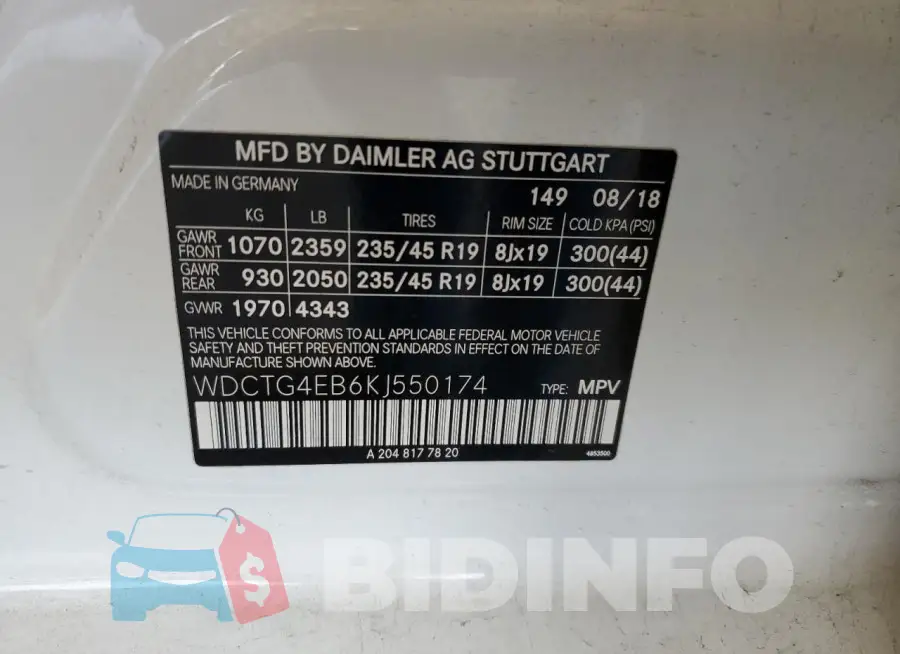 WDCTG4EB6KJ550174 Photo# 13