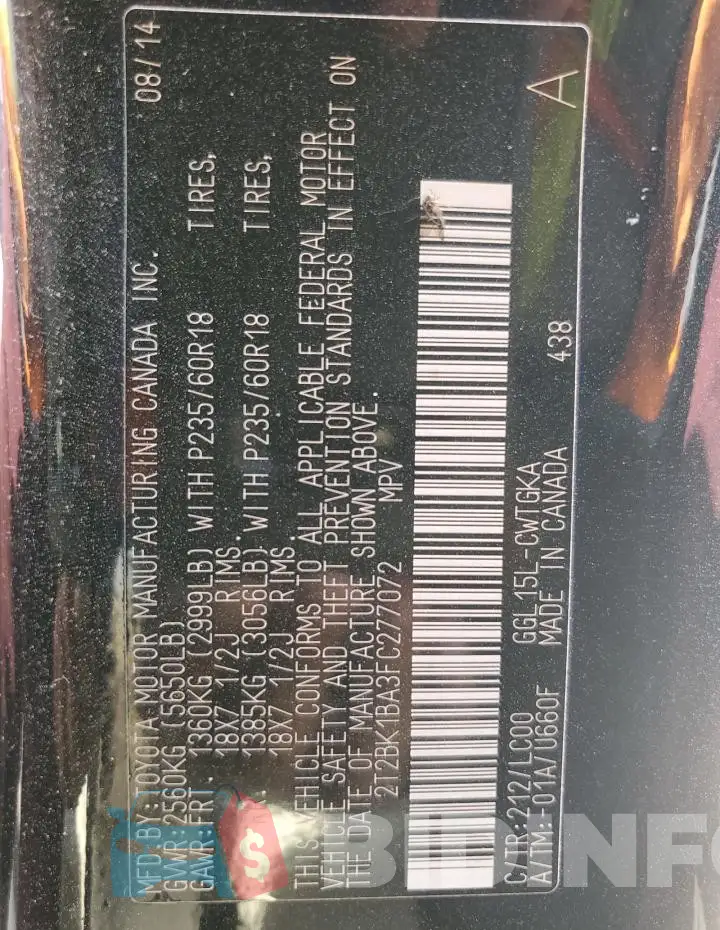 2T2BK1BA3FC277072 Photo# 13