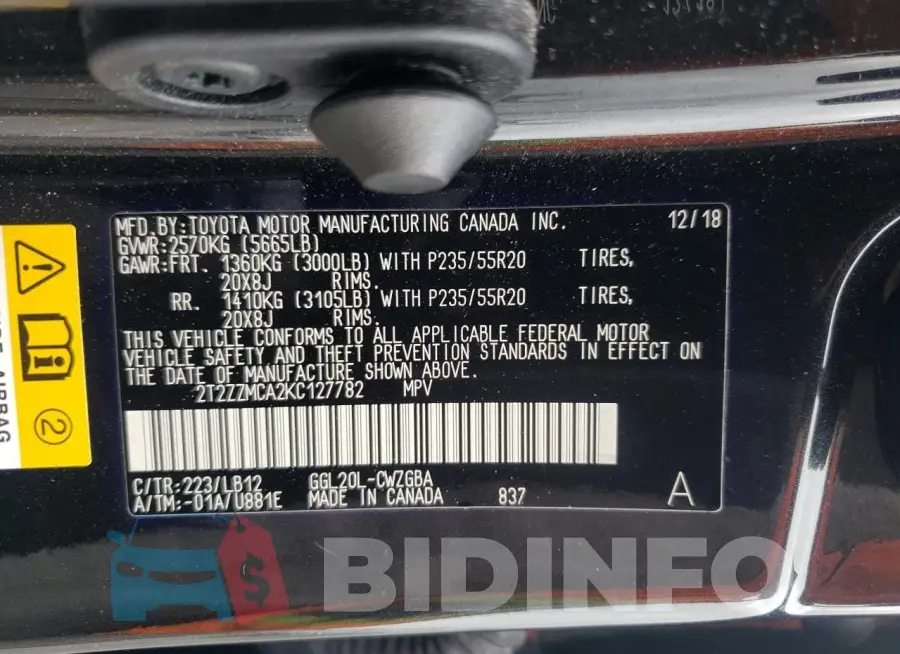 2T2ZZMCA2KC127782 Photo# 13
