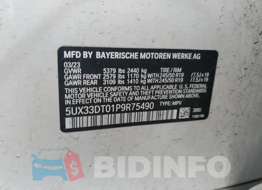 5UX33DT01P9R75490 Photo# 12