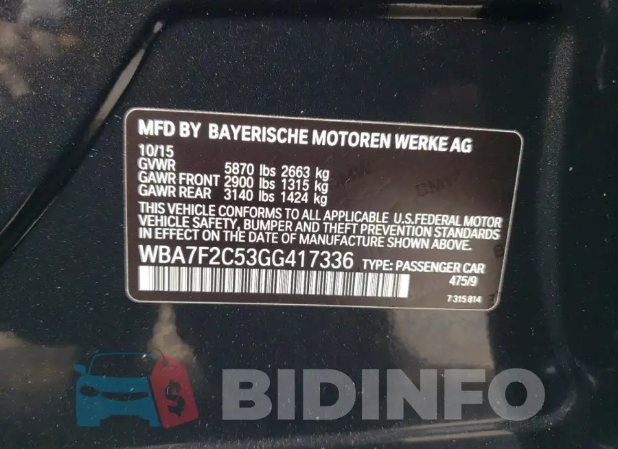 WBA7F2C53GG417336 Photo# 12
