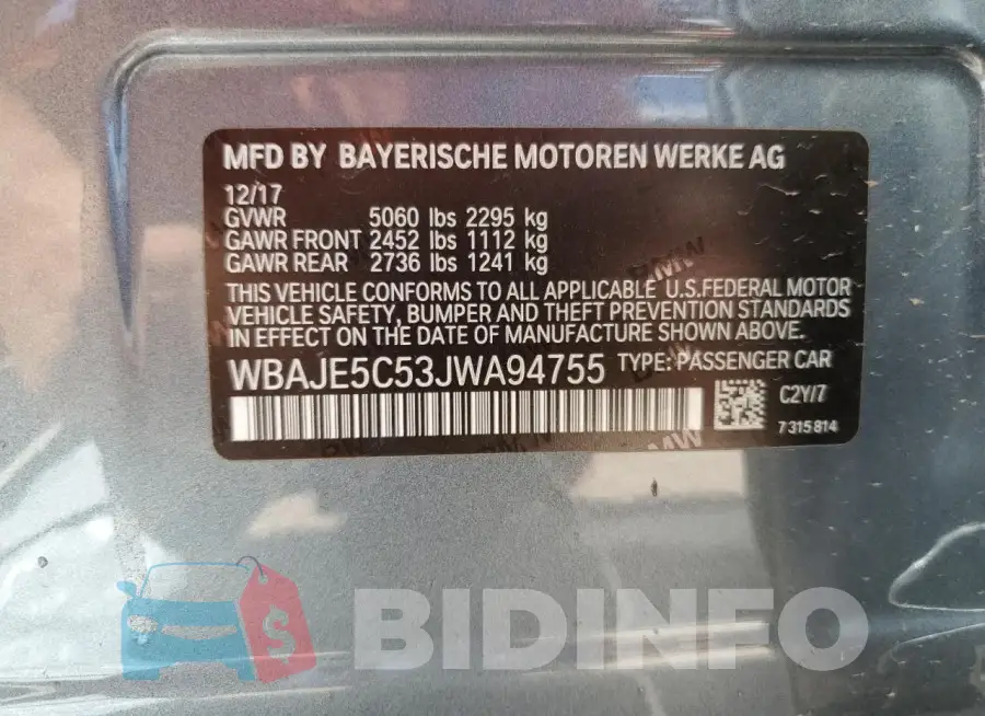 WBAJE5C53JWA94755 Photo# 12