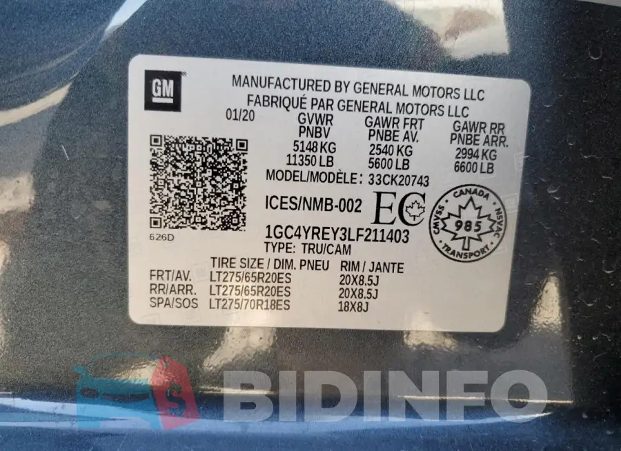 1GC4YREY3LF211403 Photo# 12
