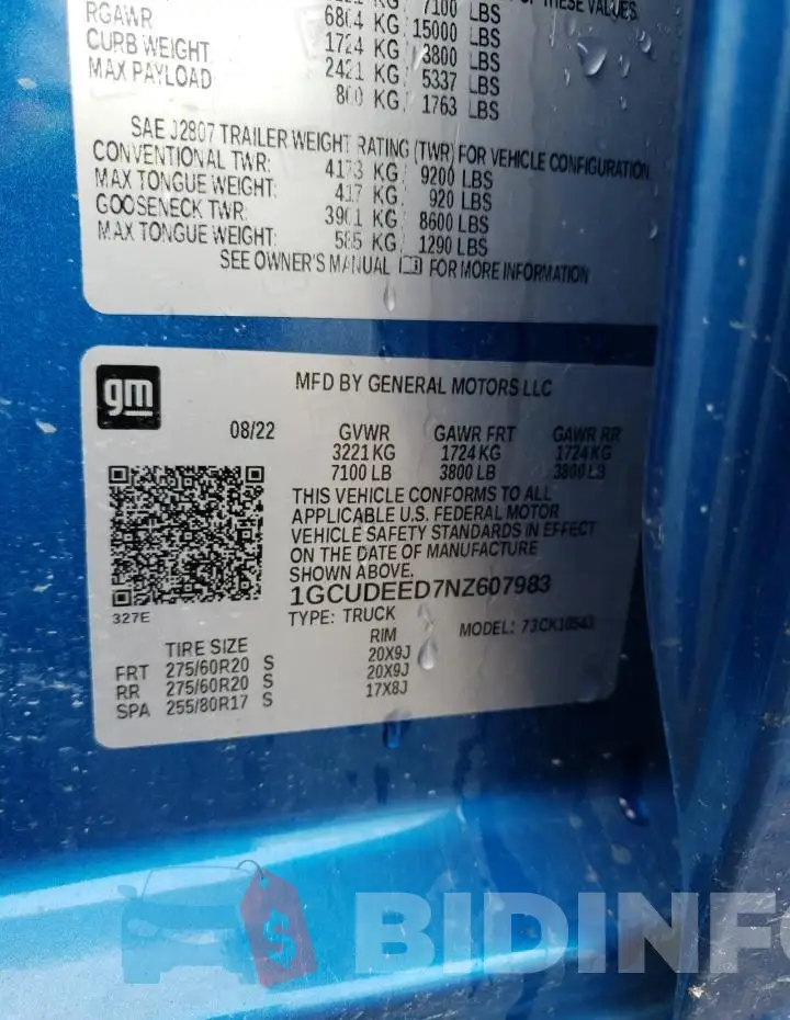 1GCUDEED7NZ607983 Photo# 12