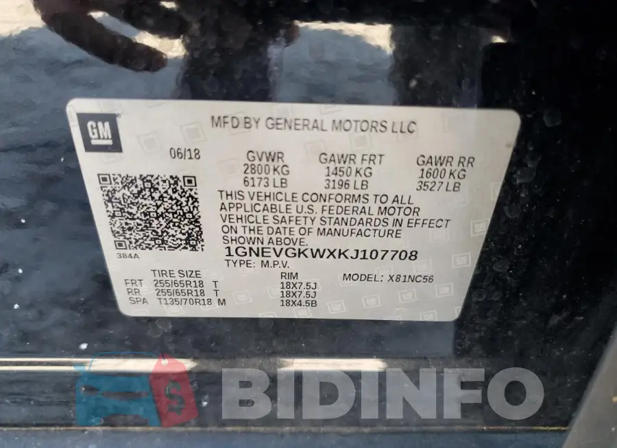 1GNEVGKWXKJ107708 Photo# 13