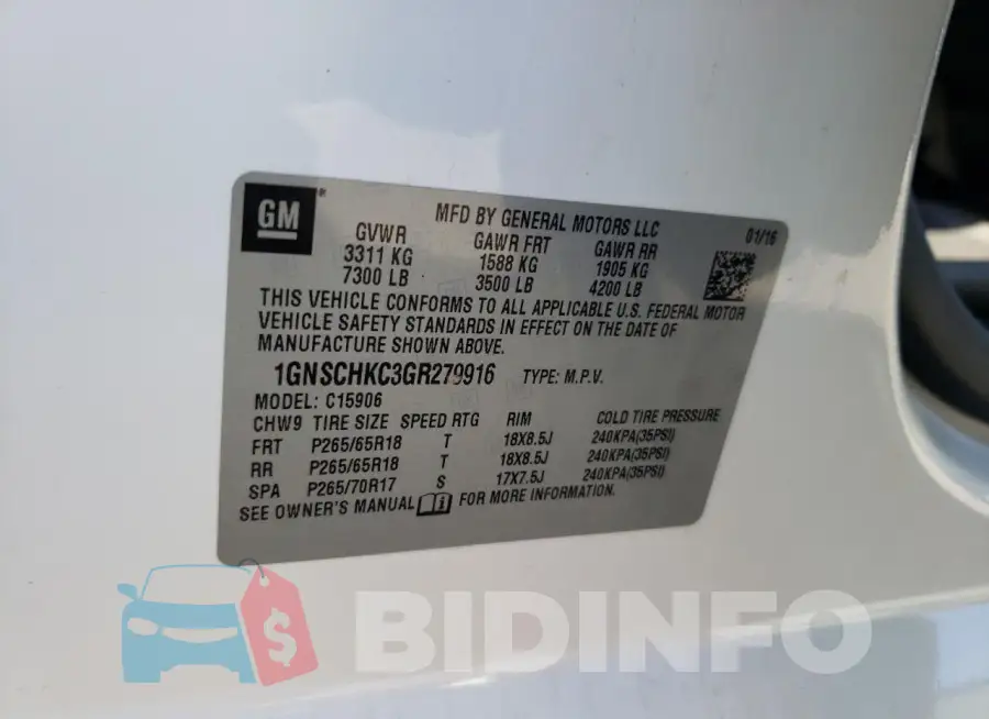 1GNSCHKC3GR279916 Photo# 13