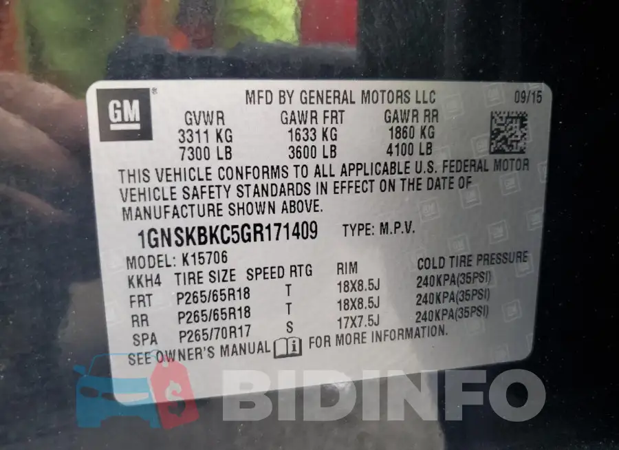 1GNSKBKC5GR171409 Photo# 13