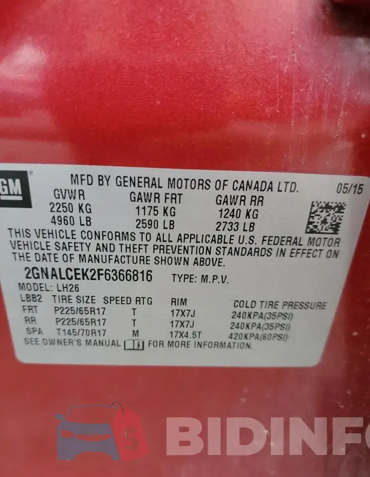2GNALCEK2F6366816 Photo# 13