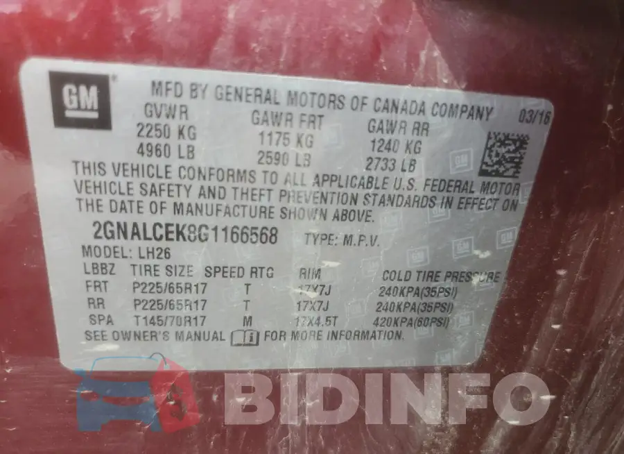 2GNALCEK8G1166568 Photo# 13
