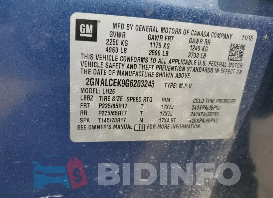 2GNALCEK9G6203243 Photo# 14