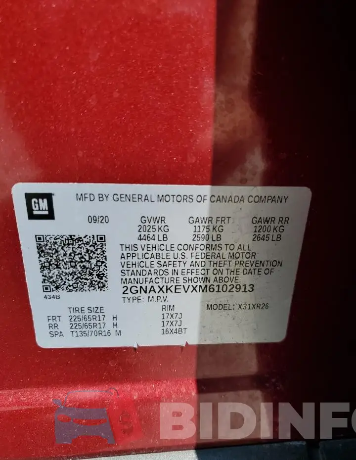 2GNAXKEVXM6102913 Photo# 13