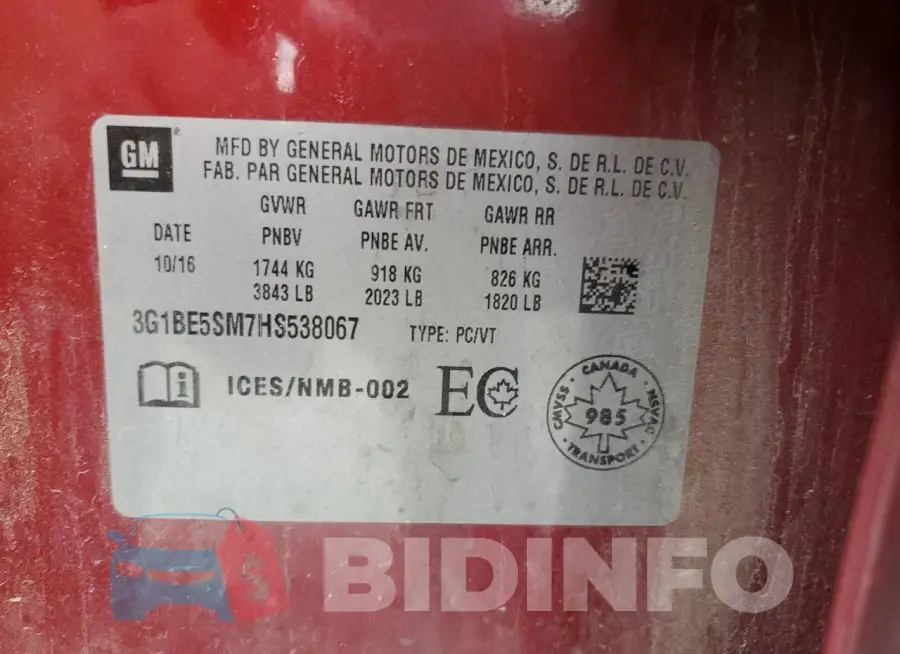 3G1BE5SM7HS538067 Photo# 12