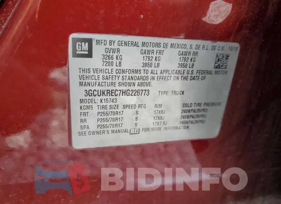 3GCUKREC7HG226773 Photo# 12