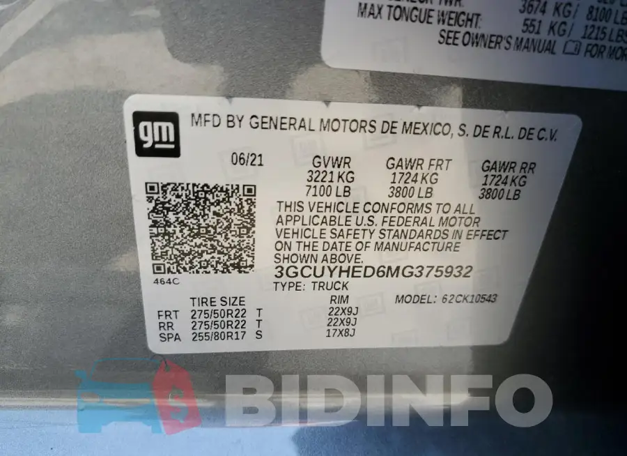 3GCUYHED6MG375932 Photo# 12