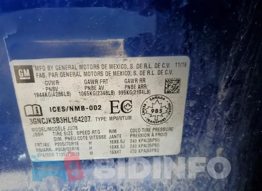 3GNCJKSB3HL164207 Photo# 12