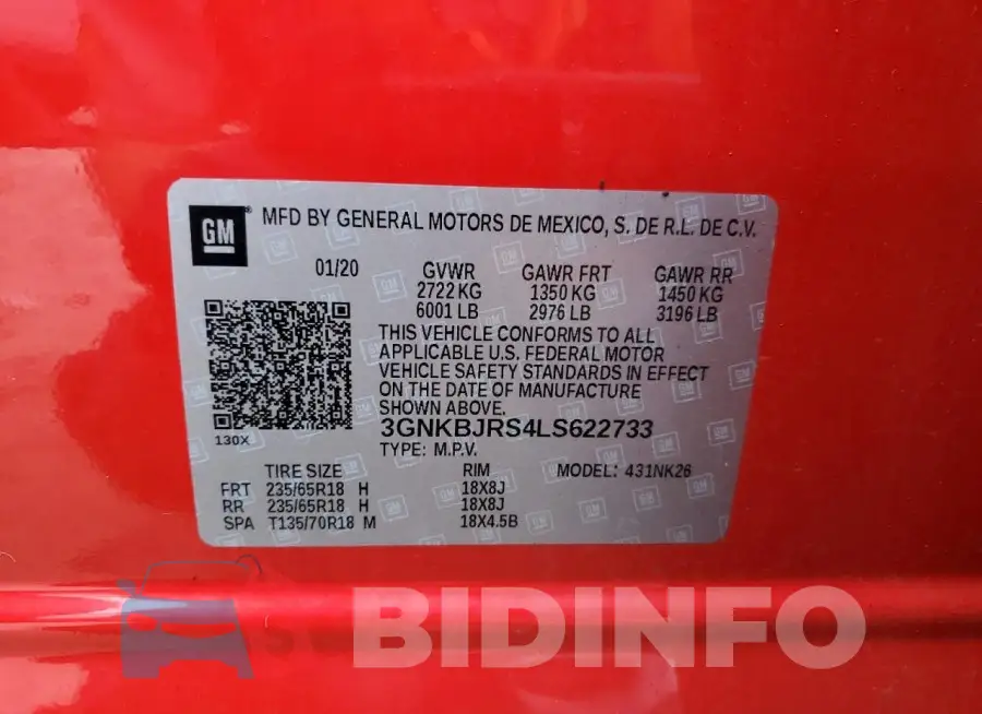 3GNKBJRS4LS622733 Photo# 14
