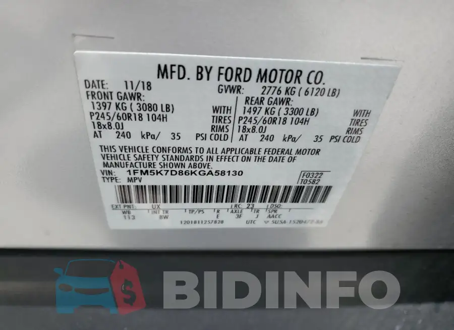 1FM5K7D86KGA58130 Photo# 13