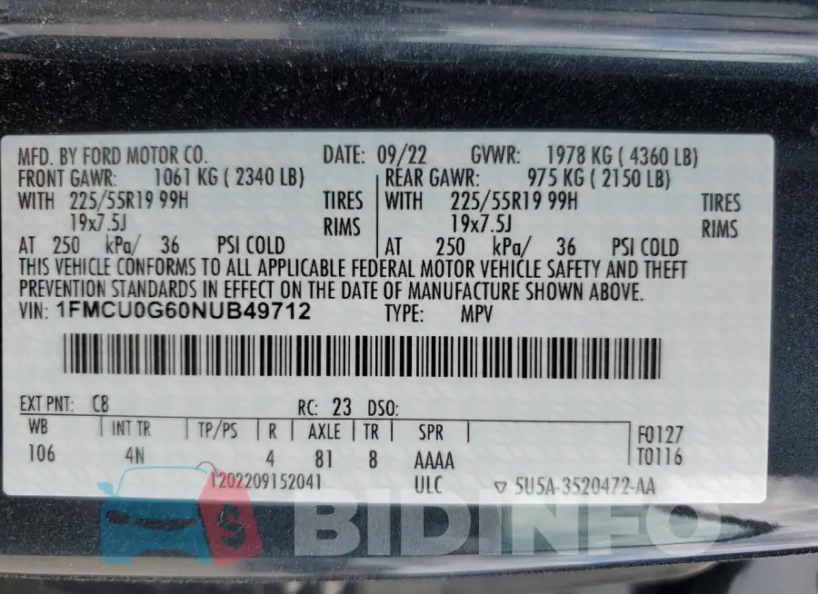 1FMCU0G60NUB49712 Photo# 13