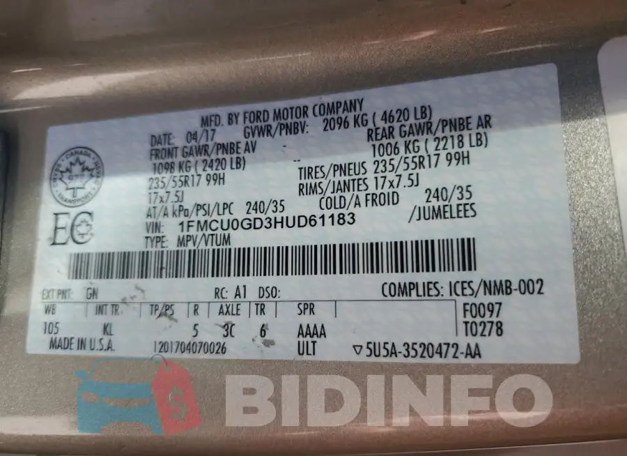 1FMCU0GD3HUD61183 Photo# 13