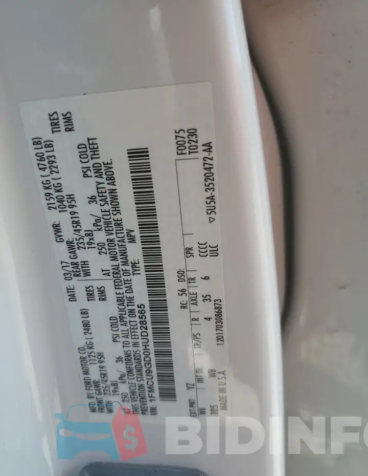 1FMCU9GD0HUD28565 Photo# 13