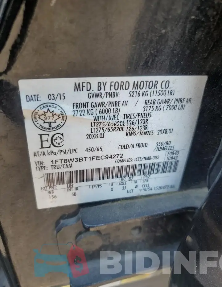 1FT8W3BT1FEC94272 Photo# 13
