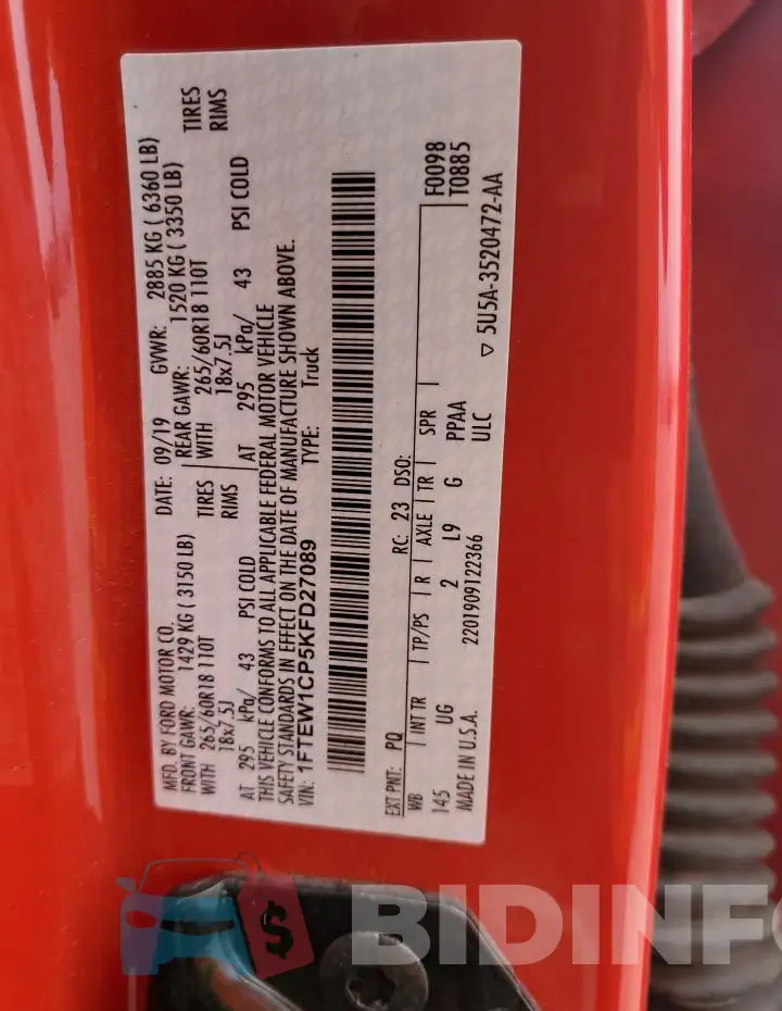 1FTEW1CP5KFD27089 Photo# 13