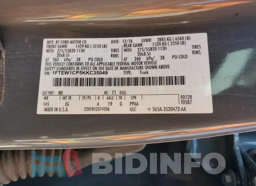 1FTEW1CP5KKC35049 Photo# 12