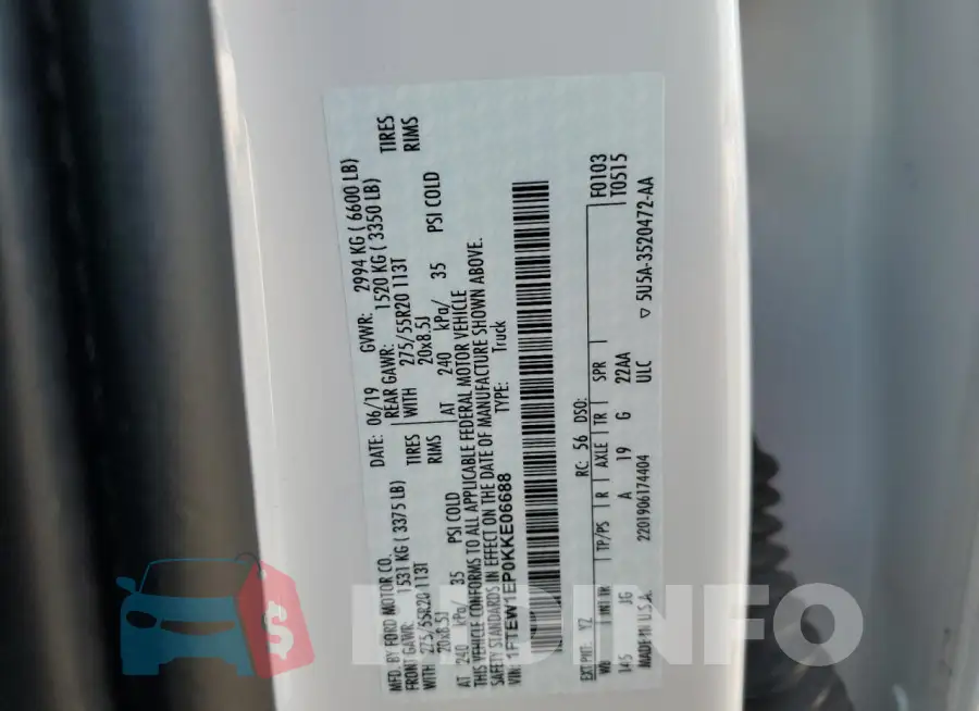 1FTEW1EP0KKE06688 Photo# 12