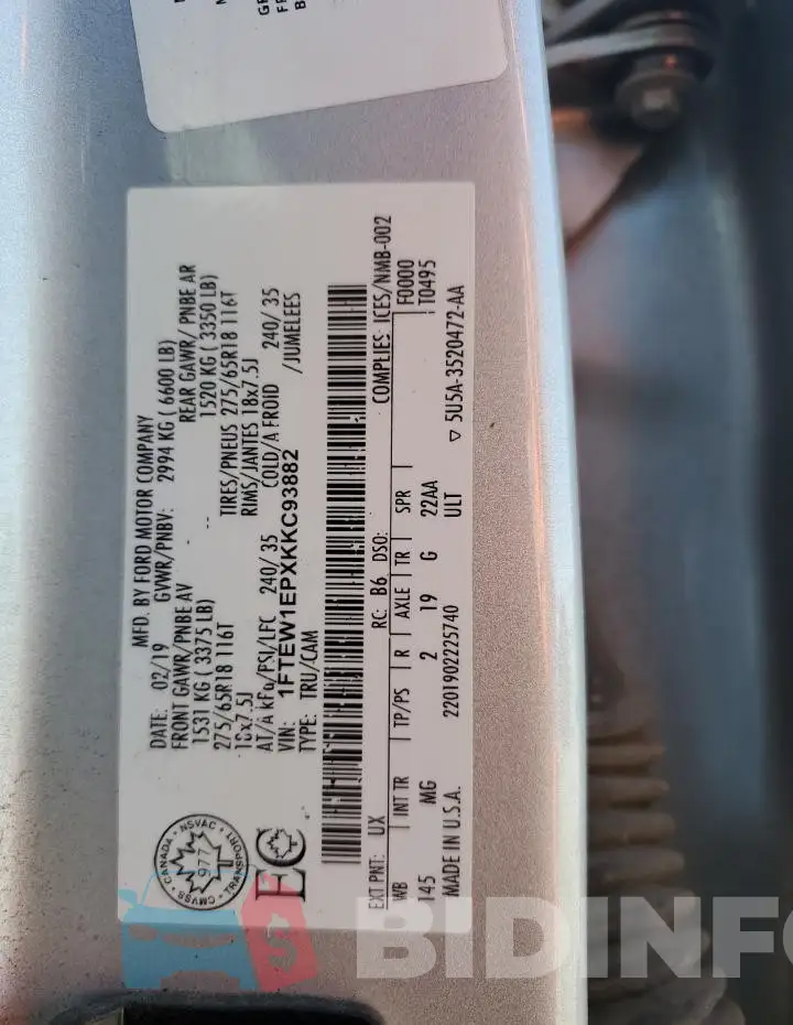 1FTEW1EPXKKC93882 Photo# 12