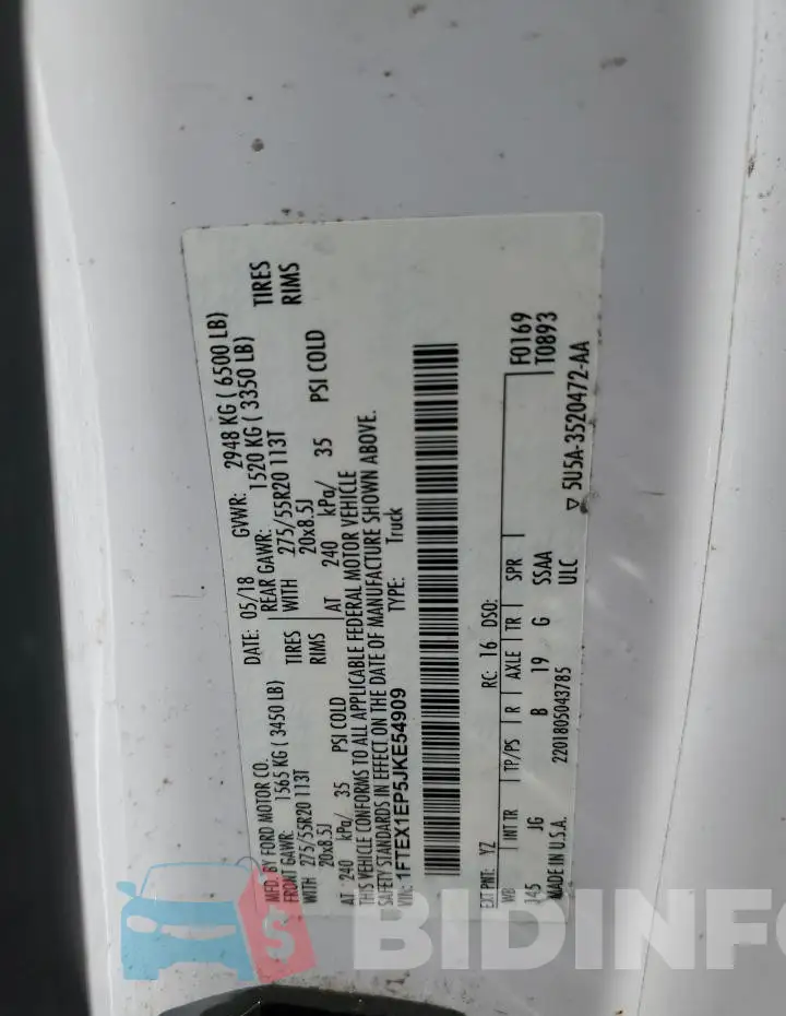 1FTEX1EP5JKE54909 Photo# 12