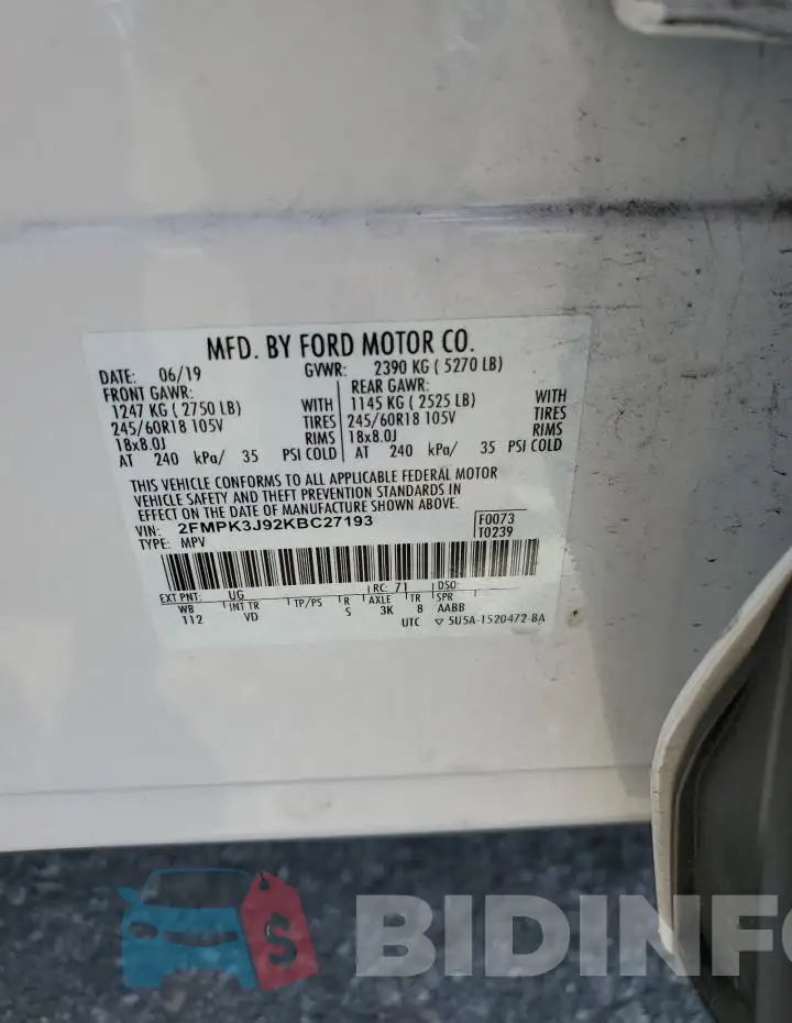 2FMPK3J92KBC27193 Photo# 12