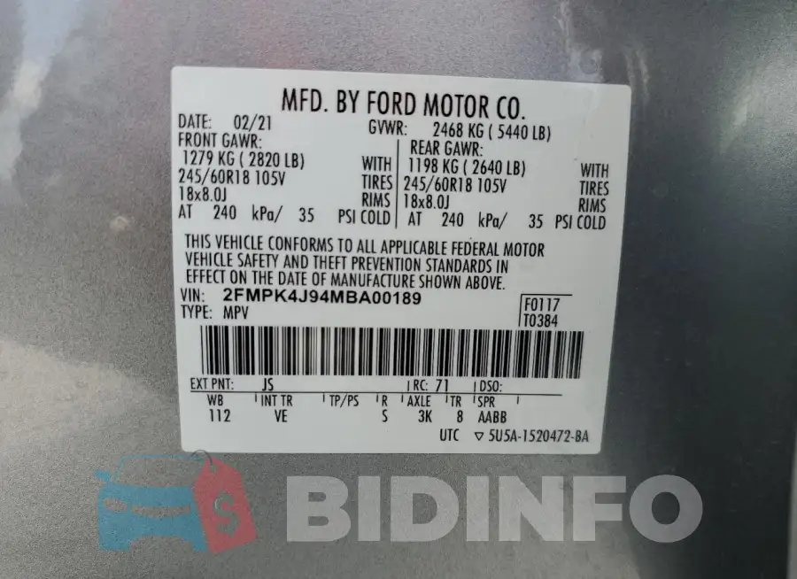 2FMPK4J94MBA00189 Photo# 13
