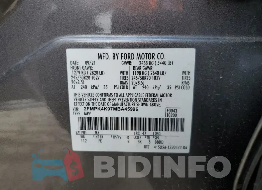 2FMPK4K97MBA45996 Photo# 12