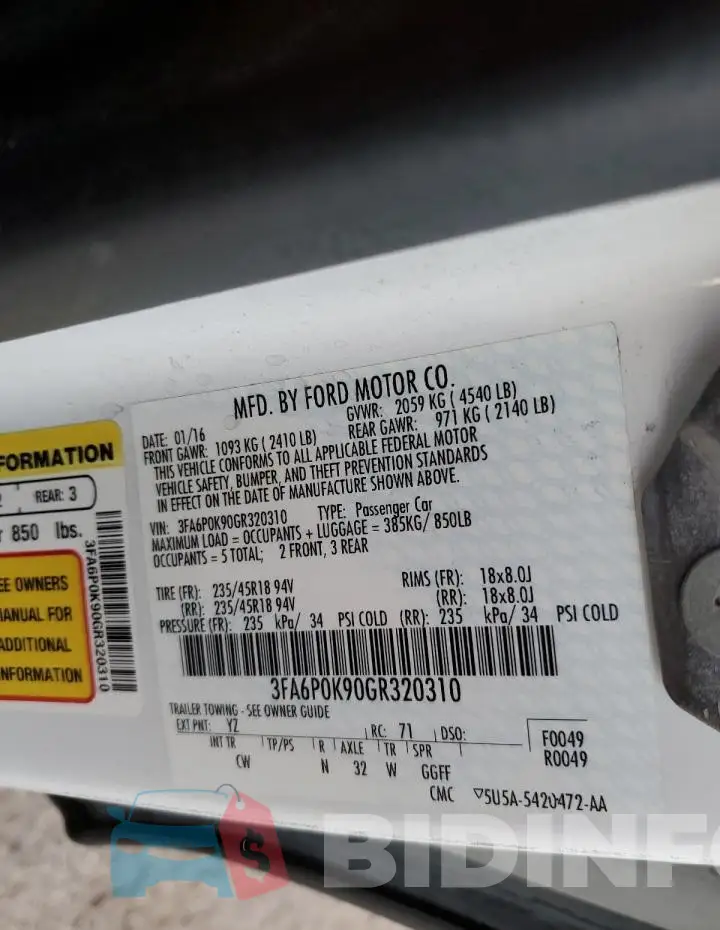 3FA6P0K90GR320310 Photo# 13